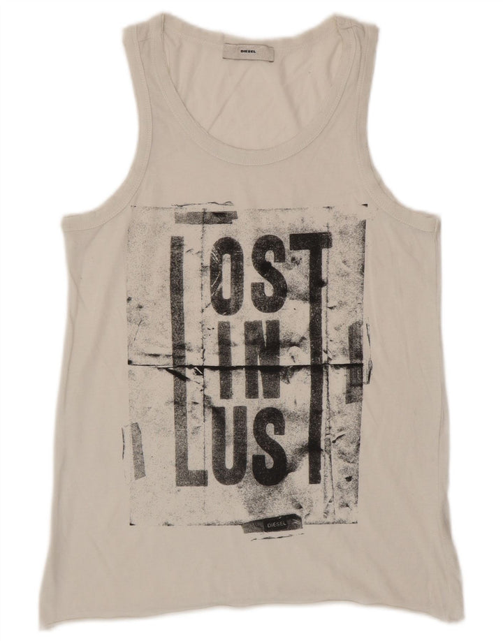 DIESEL Top sin mangas gráfico para mujer UK 10 Small White