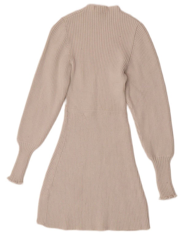 Zara Mujer Vestido Jersey De Manga Larga UK 8 Small Blanco