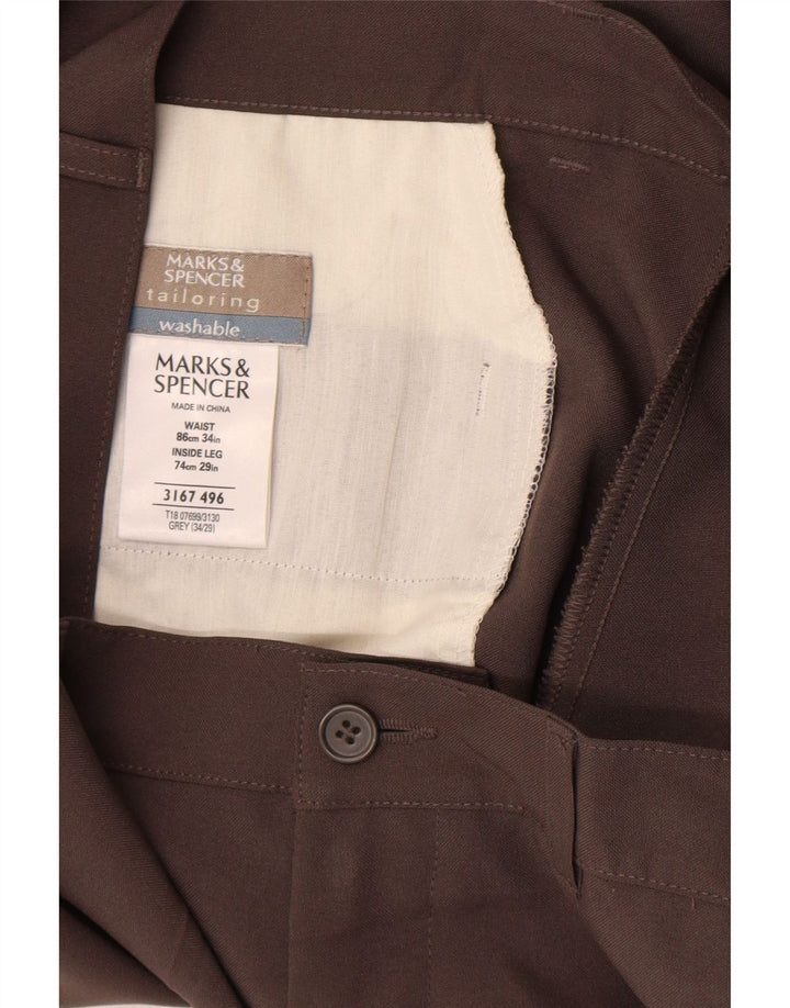 Marks & Spencer Pantalón chino recto para hombre W34 L29 Poliéster marrón