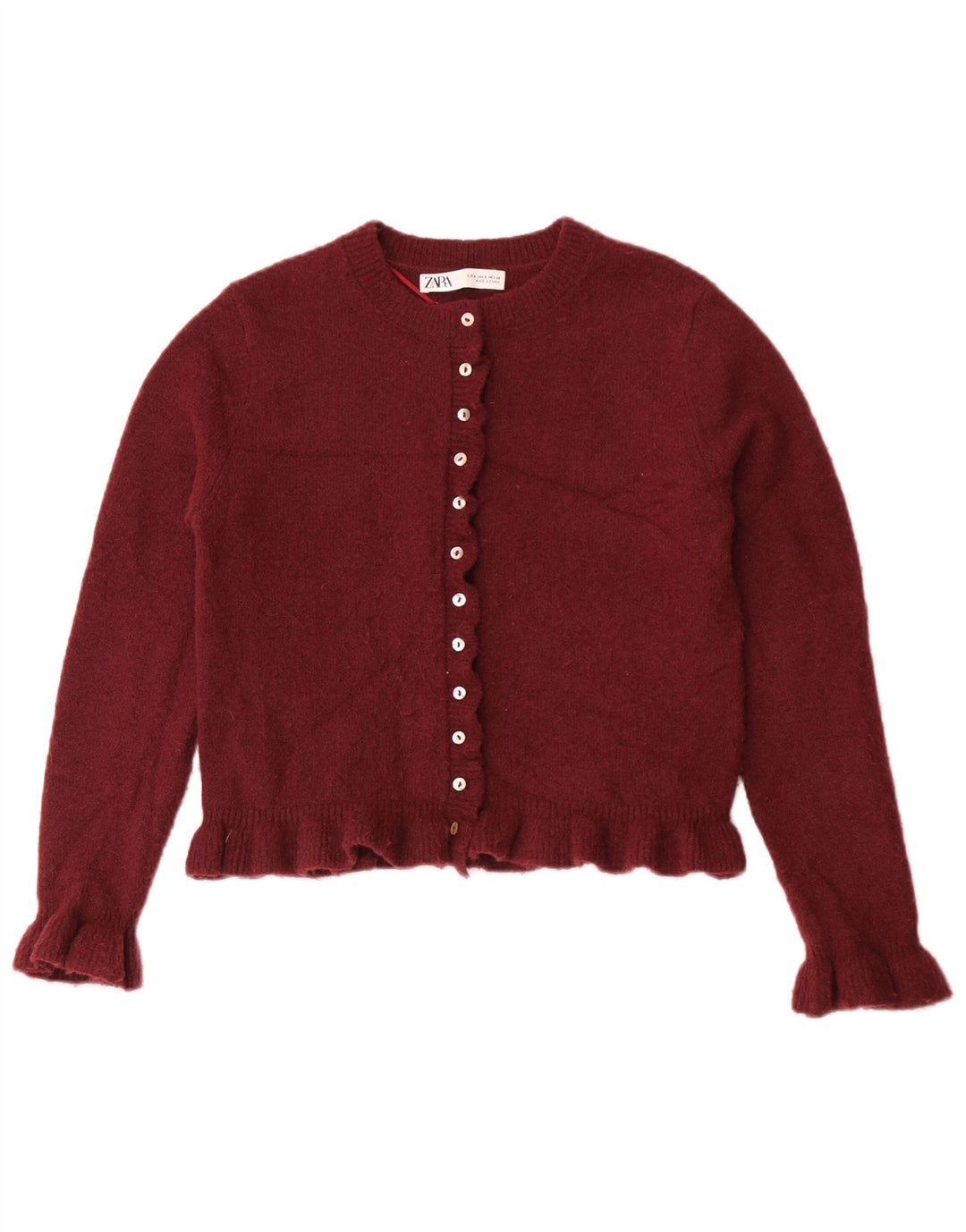 Zara Mujer Crop Cardigan Suéter UK 10 Pequeño Granate Poliéster