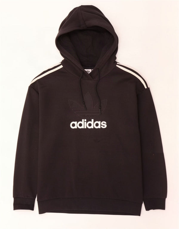 Adidas - Sudadera con capucha para mujer, diseño gráfico de gran tamaño, Reino Unido 12/14, algodón negro mediano
