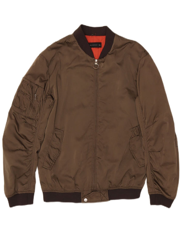 Zara Mujer Bomber Jacket UK 10 Small Caqui Poliéster