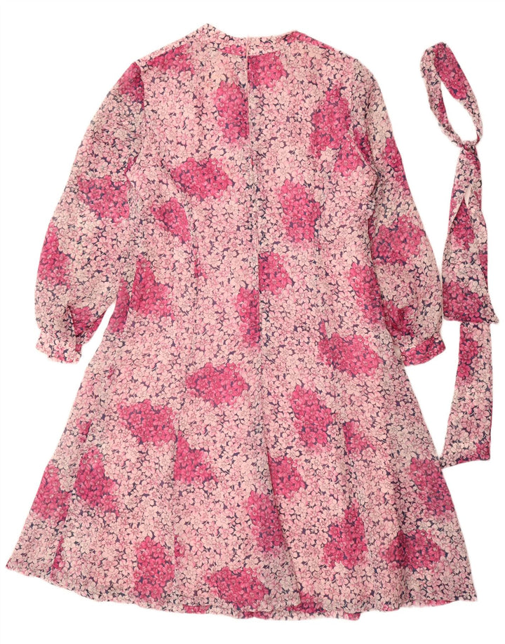 VINTAGE Vestido de manga larga para mujer EU 44 XL Poliéster floral rosa