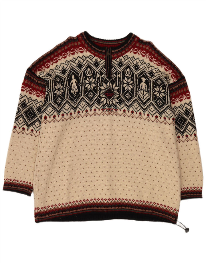 DALE OF NORWAY Suéter tipo jersey con cuello y cremallera para hombre XL Off White Fair Isle