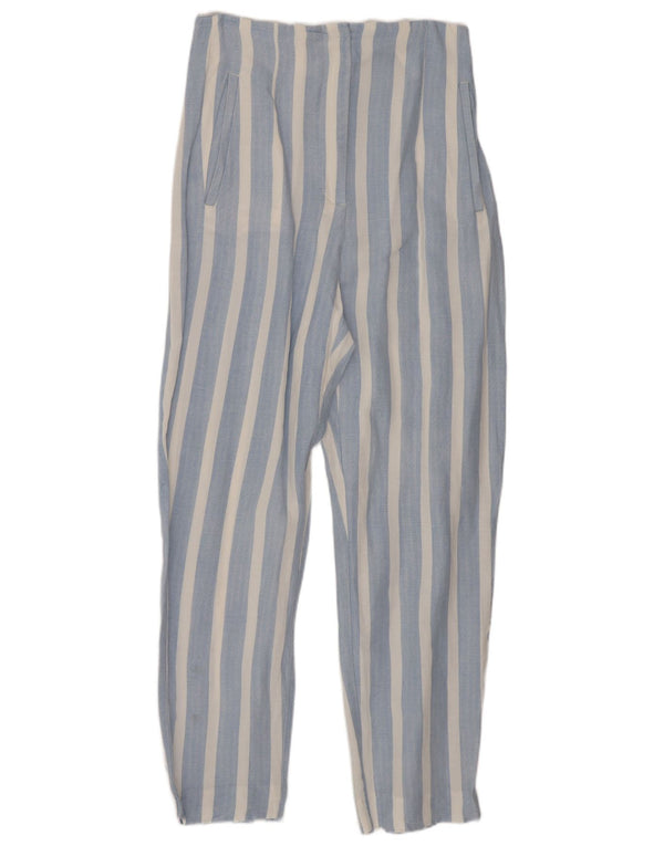Zara Mujer Pantalones Cortos Slim Fit De Talle Alto XS W24 L26 Rayas Azules