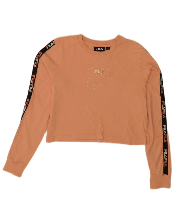 Fila Mujer Crop Graphic Top Manga Larga UK 8 Small Rosa Algodón Deportes