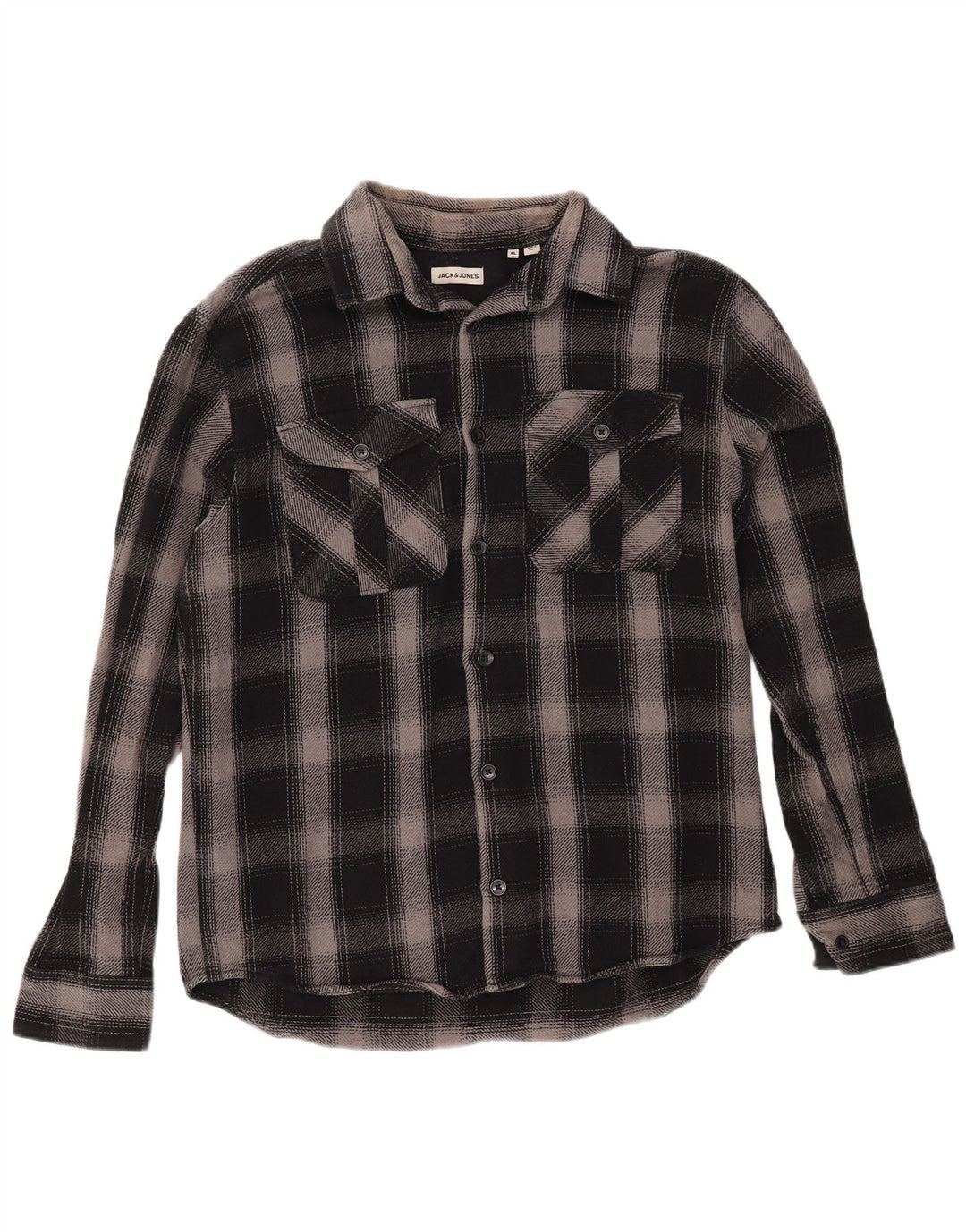 JACK & JONES Camisa de franela para hombre XL Black Check Cotton