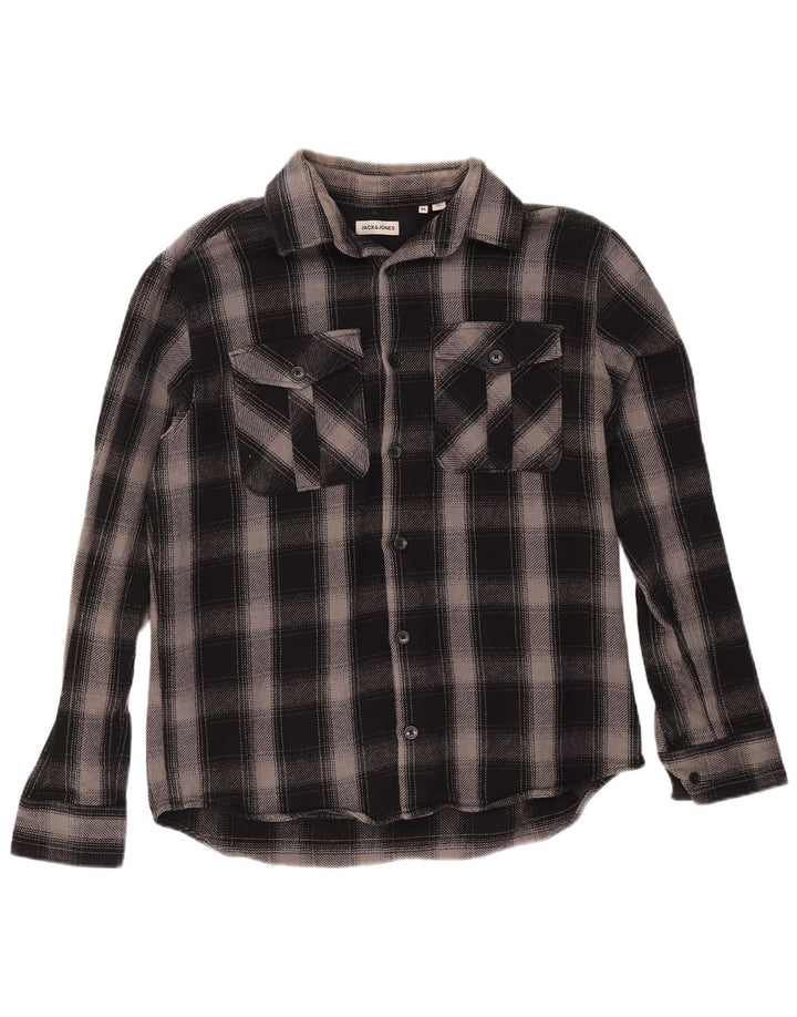 JACK & JONES Camisa de franela para hombre XL Black Check Cotton