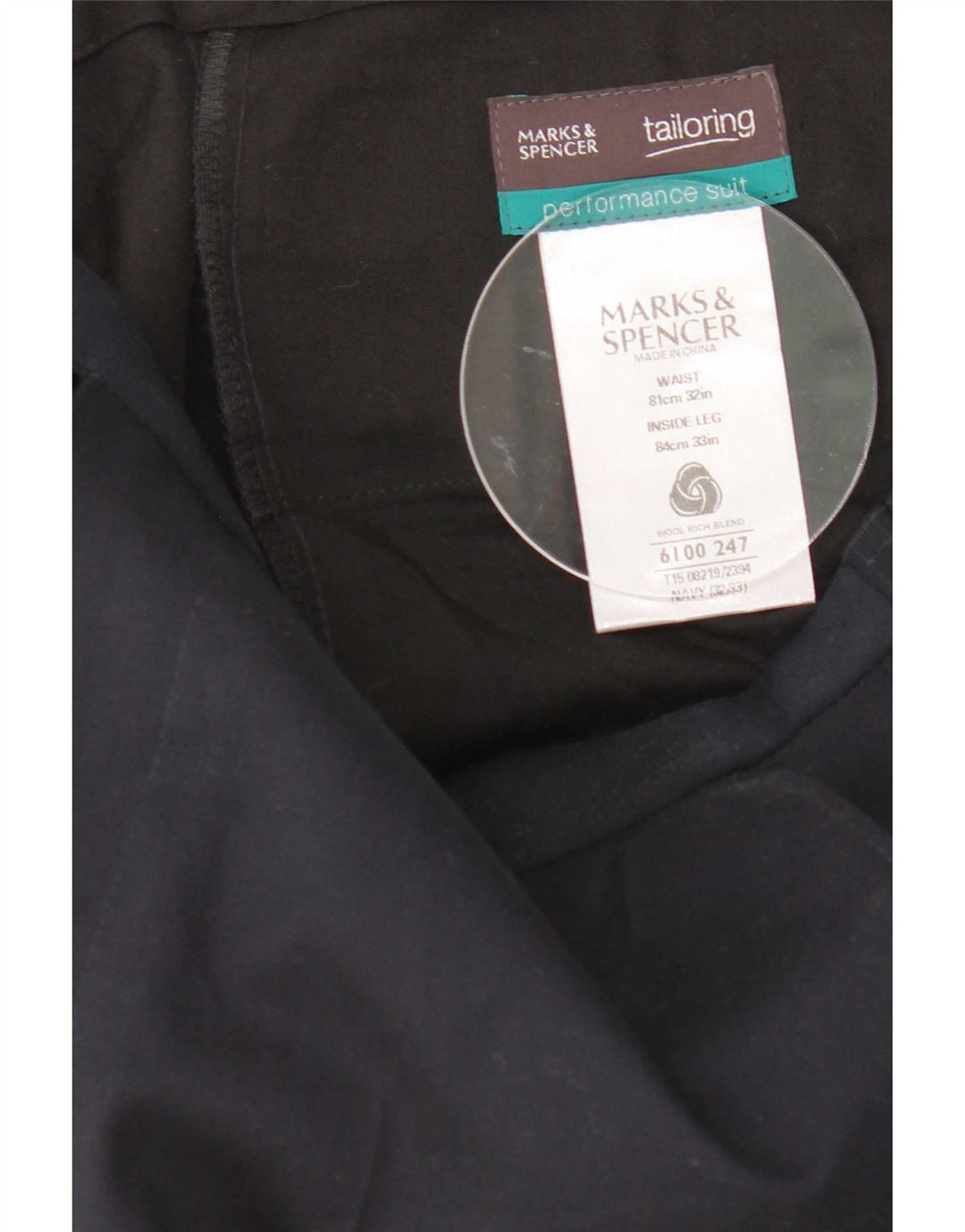 Pantalón de traje recto para mujer Marks & Spencer W32 L33 Lana azul marino