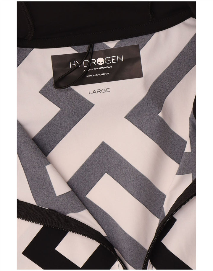 HYDROGEN Sudadera con capucha y cremallera para hombre, talla grande, poliamida geométrica negra