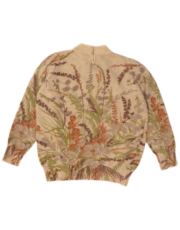 G. Pisano Suéter tipo jersey con cuello alto para mujer UK 8 Small Beige Floral Wool