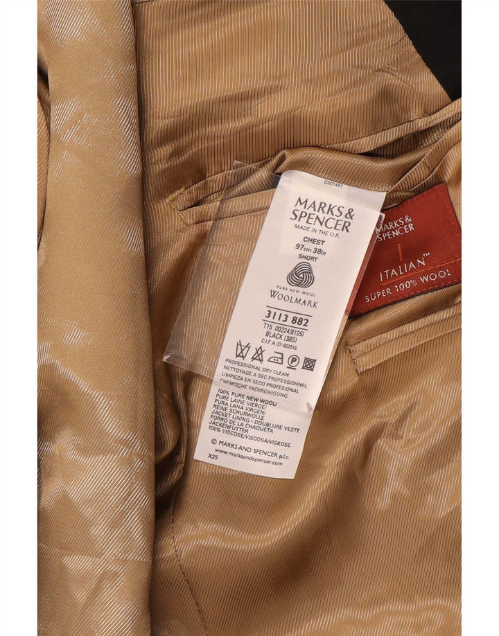 Marks & Spencer Chaqueta tipo blazer con 1 botón para hombre, talla 38, lana negra mediana
