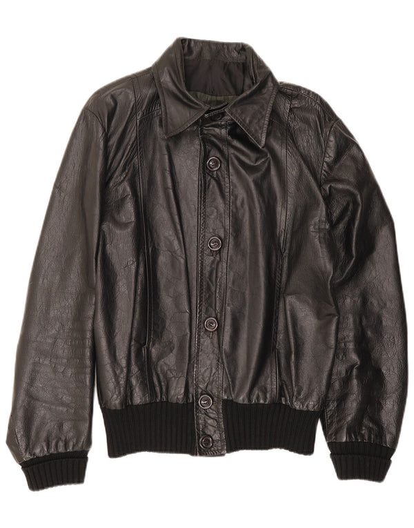 VINTAGE Chaqueta de cuero para hombre Reino Unido 36 Pequeño Negro