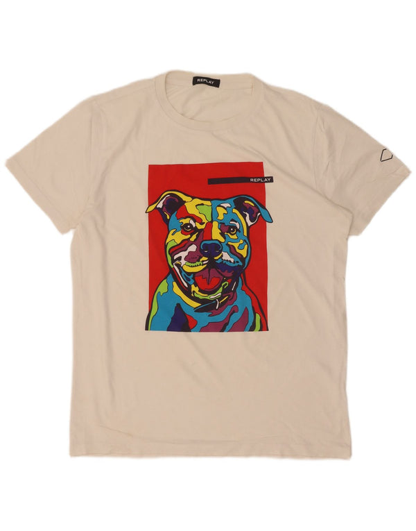 Replay Camiseta gráfica para hombre Top mediano blanco