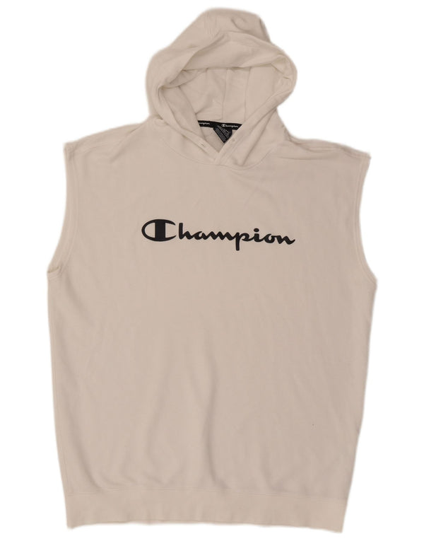 Champion Sudadera con capucha sin mangas para hombre, talla 2XL, algodón blanco