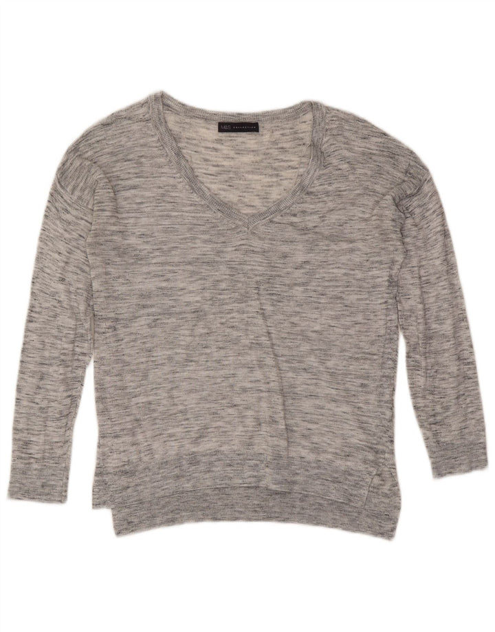 Marks & Spencer Suéter con Cuello en V para Mujer UK 8 Pequeño Gris Moteado