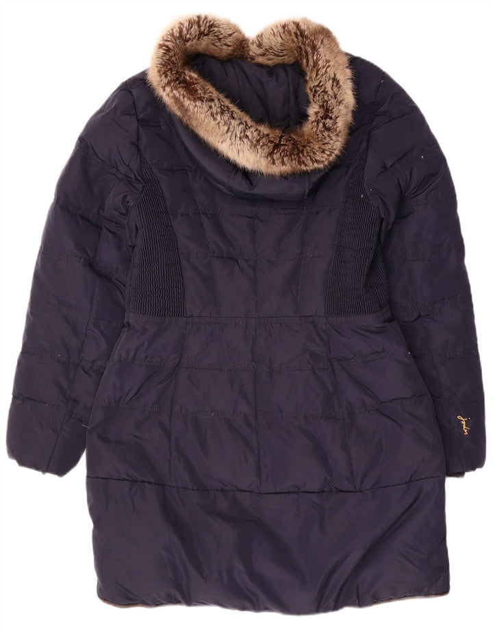 JOULES Womens Hooded Padded Coat UK 12 Medium Navy Blue Polyester
