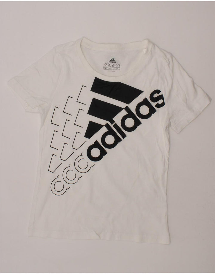 ADIDAS Boys Graphic T-Shirt Top 9-10 Years White Vintage Adidas and Second-Hand Adidas from Messina Hembry 