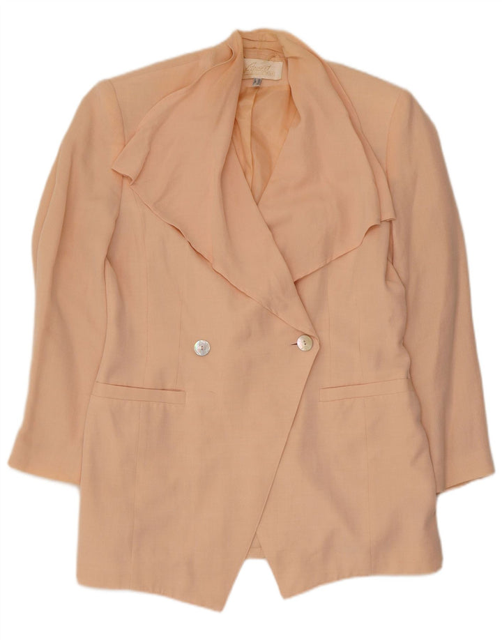 Vintage mujer doble pecho Blazer chaqueta Reino Unido 12 viscosa rosa mediana