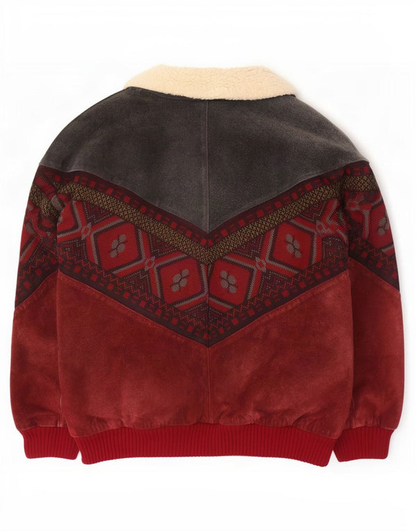 Vintage hombres Sherpa ante chaqueta IT 56 3XL cuero geométrico marrón