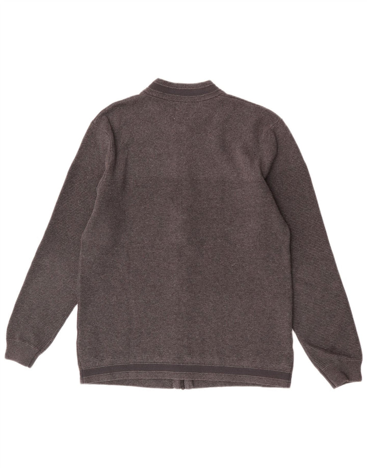 Zara Hombre Jersey Cárdigan Grande Algodón A Rayas Gris