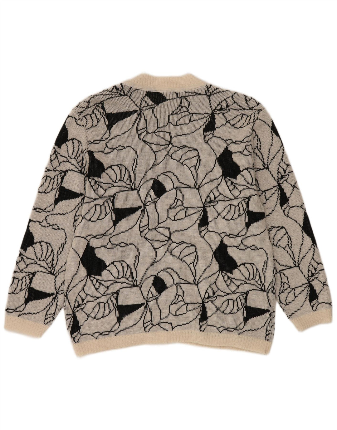 Vintage mujeres patrón abstracto cardigan suéter Reino Unido 14 gris grande