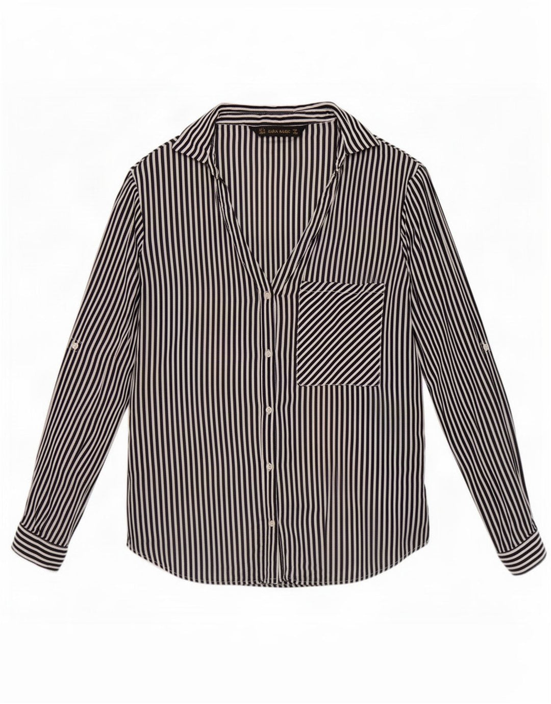 Zara Camisa Mujer UK 40 Mediana Rayas Negras