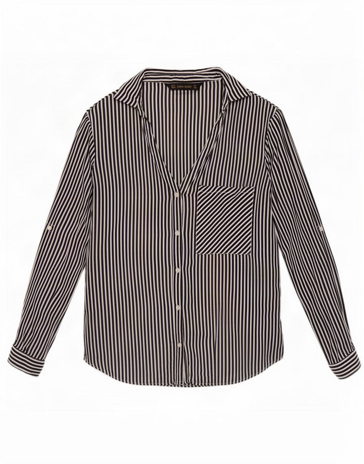 Zara Camisa Mujer UK 40 Mediana Rayas Negras
