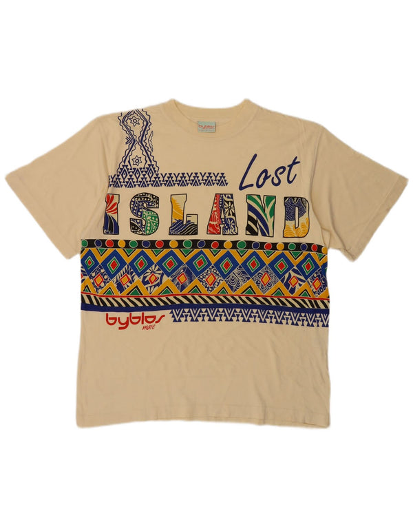 Byblos Camiseta gráfica para hombre Top grande de algodón beige