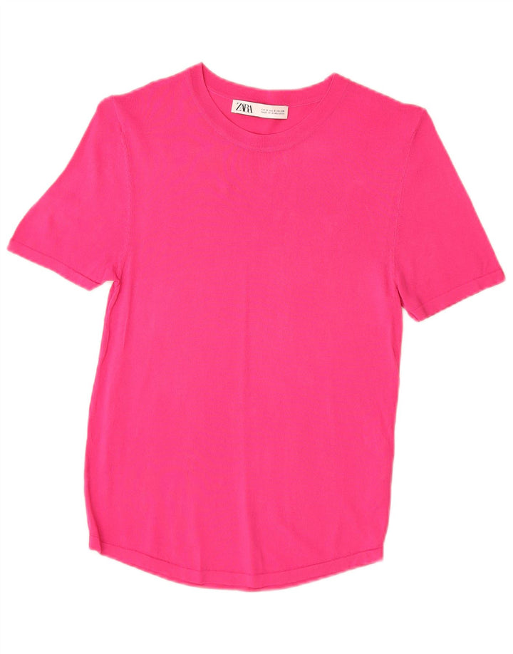 ZARA Suéter tipo jersey de manga corta con cuello barco para mujer UK 8 Small Viscosa rosa