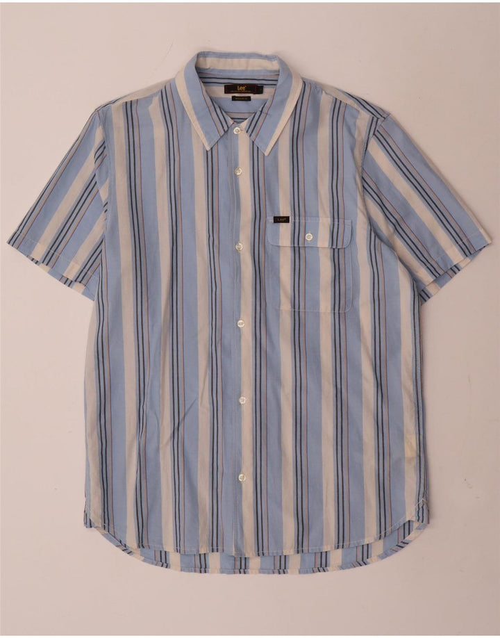 Camisa Lee De Manga Corta Y Corte Regular Para Hombre De Algodón A Rayas Azul Grande