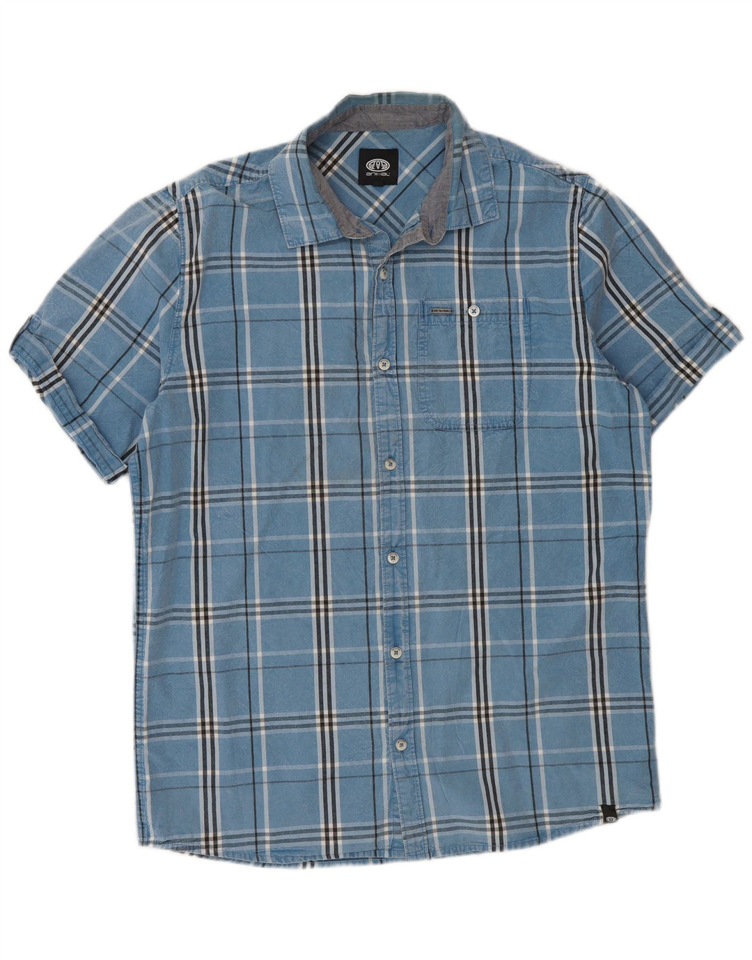 Camisa de manga corta para hombre Animal Algodón a cuadros azul grande