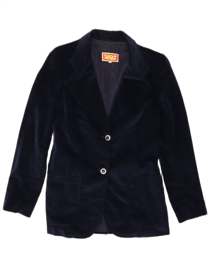 Vintage mujer terciopelo 2 botones Blazer chaqueta IT 42 azul marino medio