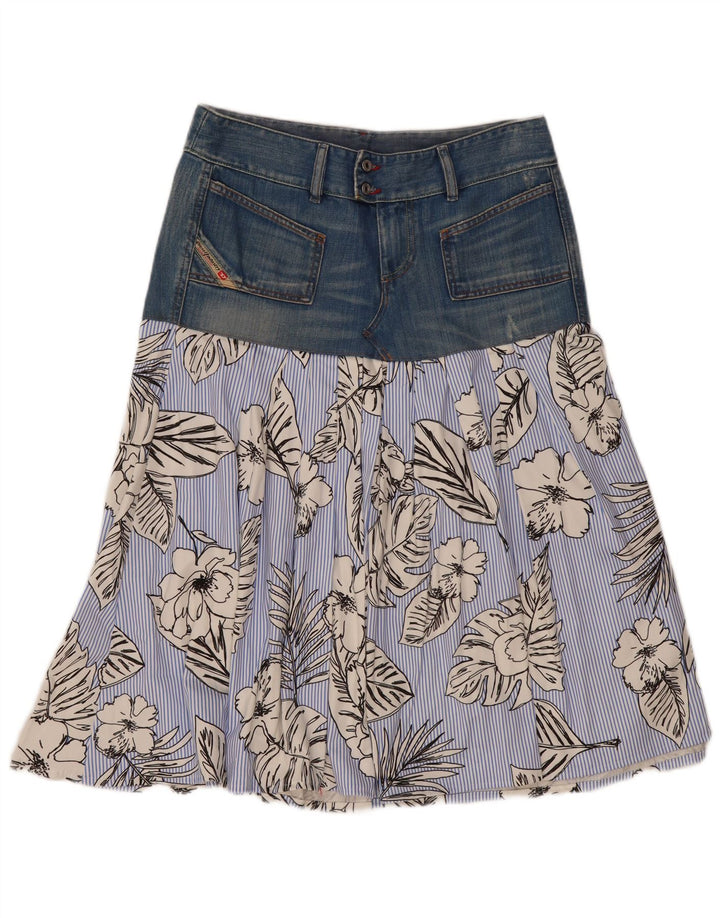 Falda Acampanada W29 De Algodón Floral Azul Medio Mujer Diesel