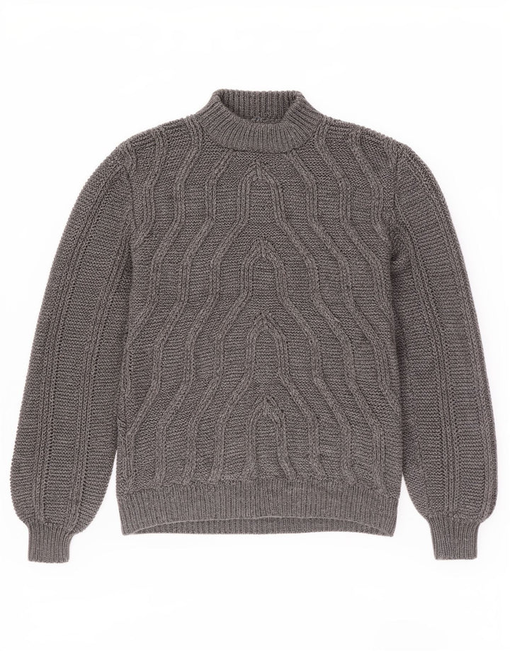 Vintage hombres tortuga cuello jumper suéter medio gris geométrico