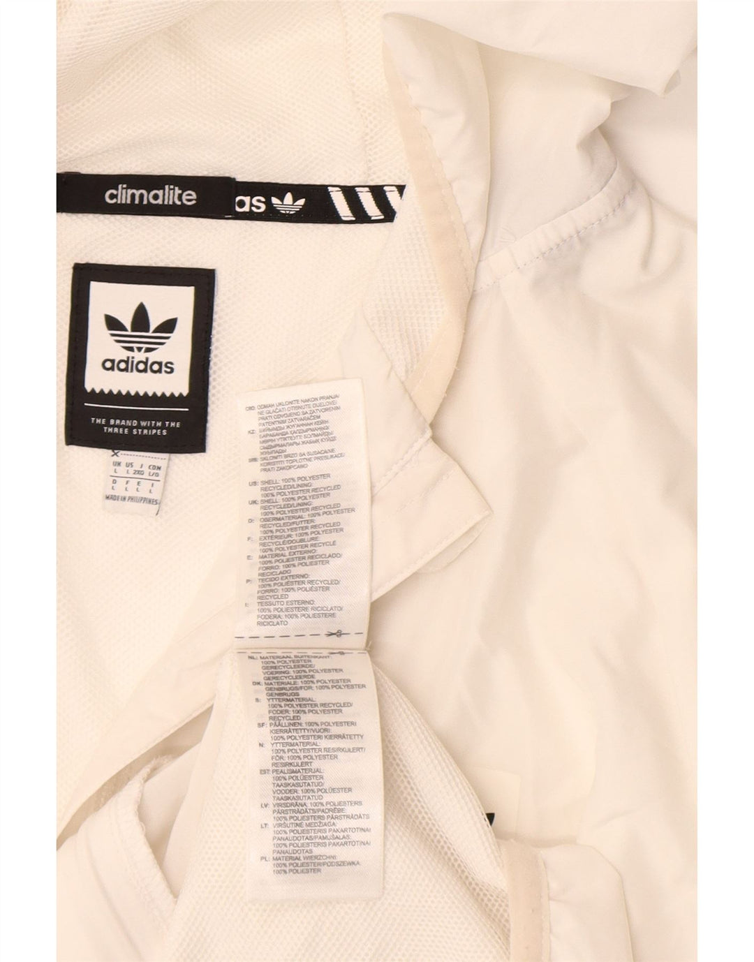 Adidas - Chaqueta cortavientos con capucha Climalite para hombre, talla 40, poliéster blanco grande