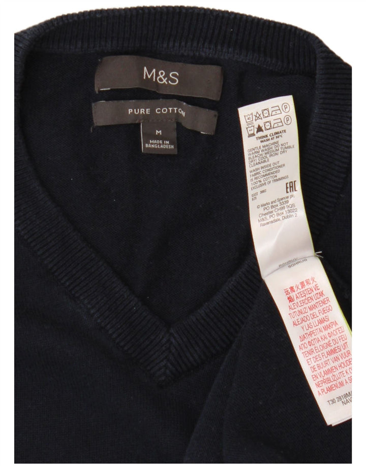 Marks & Spencer Suéter con Cuello en V para Hombre Algodón Azul Marino Mediano