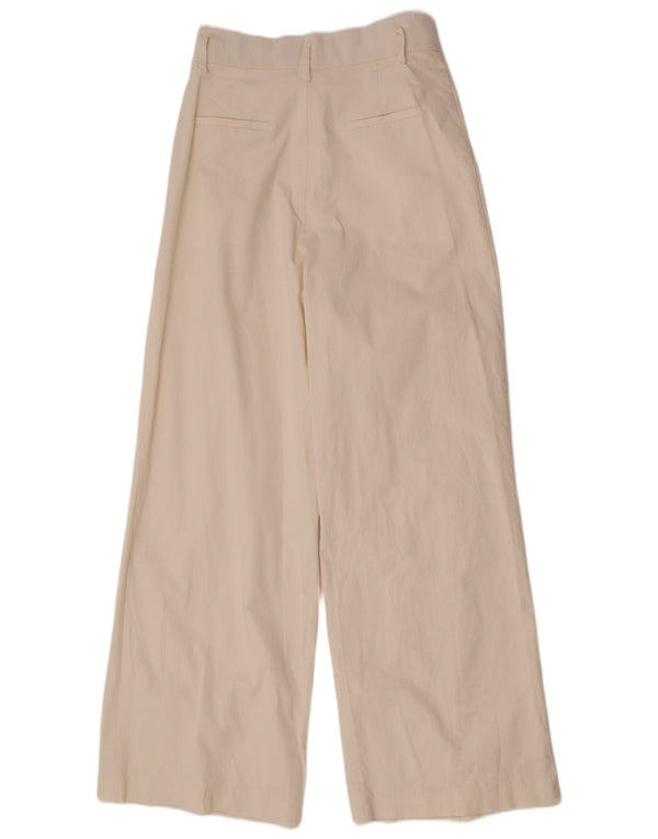 Zara Mujer Pantalones De Traje De Pierna Ancha De Cintura Alta Medio W28 L31 Blanco Roto