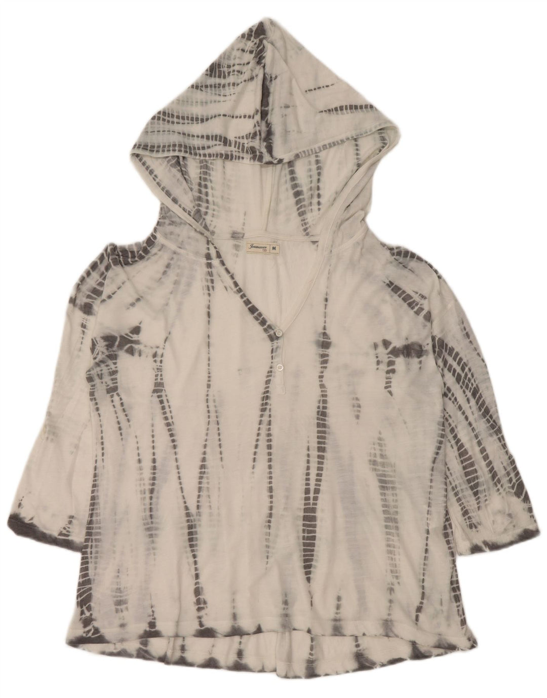 Vintage mujer con capucha top 3/4 manga Reino Unido 14 medio blanco tie tinte poliéster