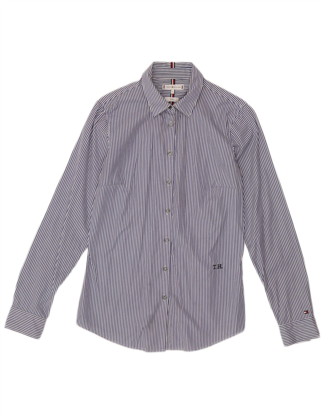 TOMMY HILFIGER Camisa ajustada para mujer US 6 Mediana azul a rayas