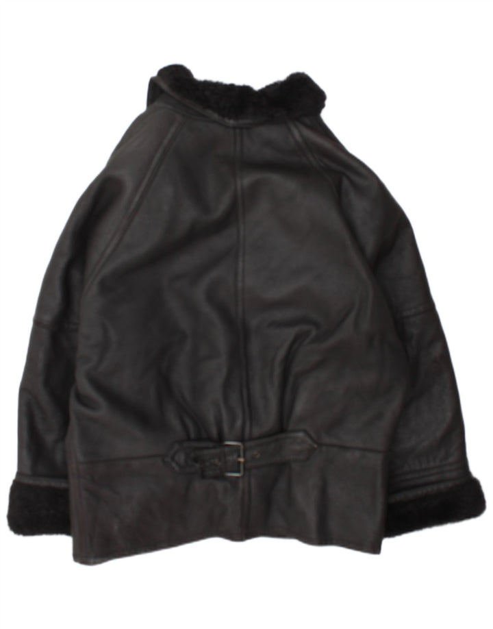 Vintage mujer shearling chaqueta IT 46 grande negro shearling