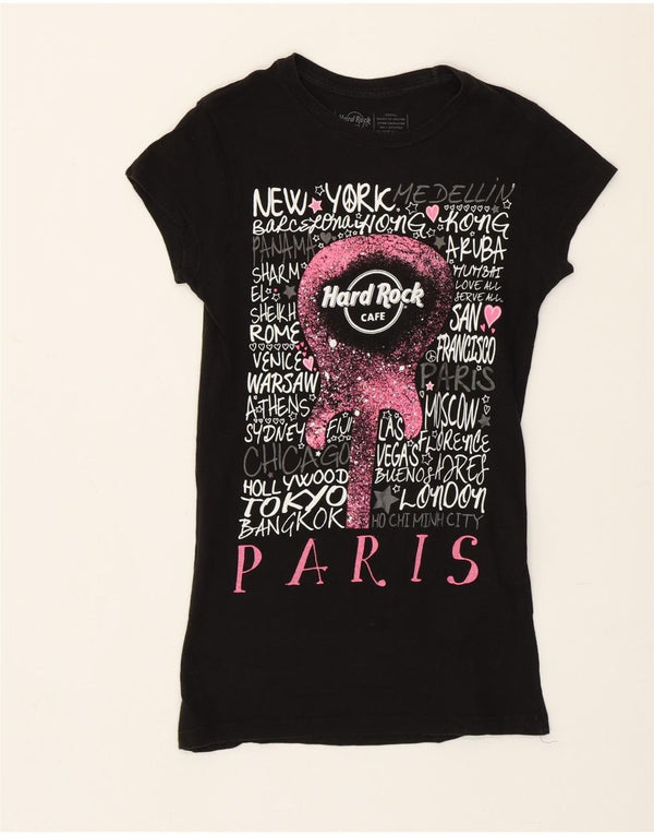 Hard Rock Cafe Mujer Paris Graphic Camiseta Top UK 8 Small Algodón Negro
