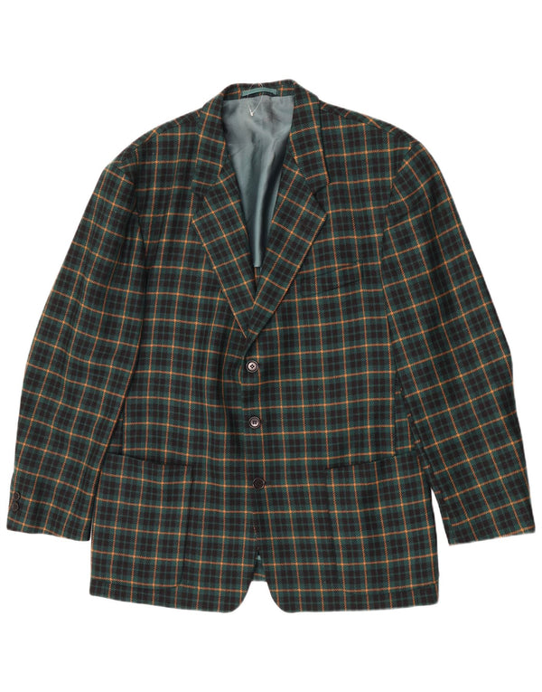 Vintage hombres 3 botones Blazer chaqueta Reino Unido 40 grande verde comprobar lana