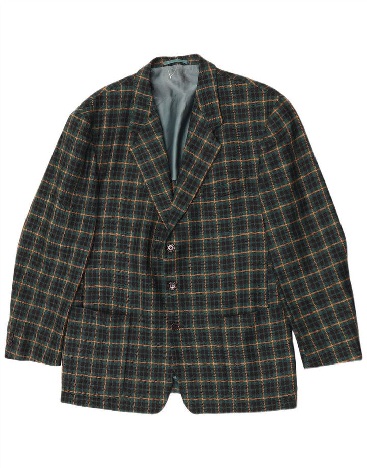 Vintage hombres 3 botones Blazer chaqueta Reino Unido 40 grande verde comprobar lana
