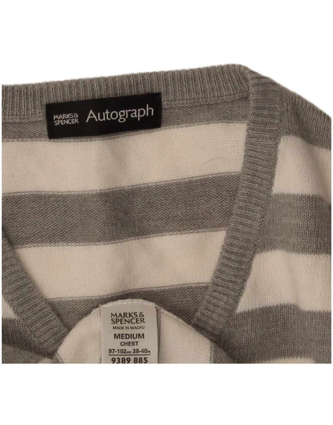 Marks & Spencer Suéter con Cuello en V Autograph para Hombre Rayas Gris Medio