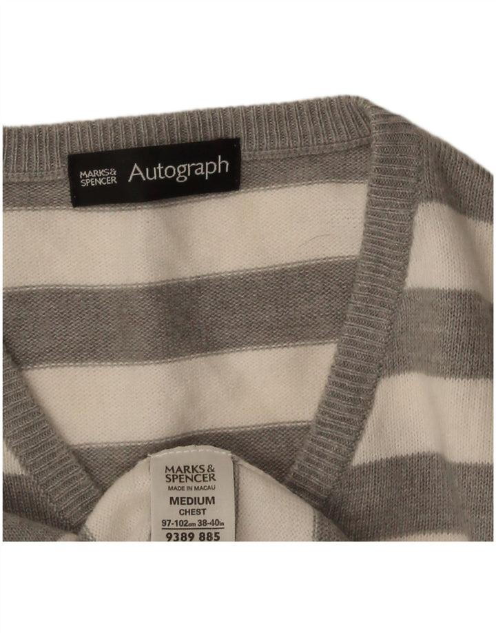 Marks & Spencer Suéter con Cuello en V Autograph para Hombre Rayas Gris Medio