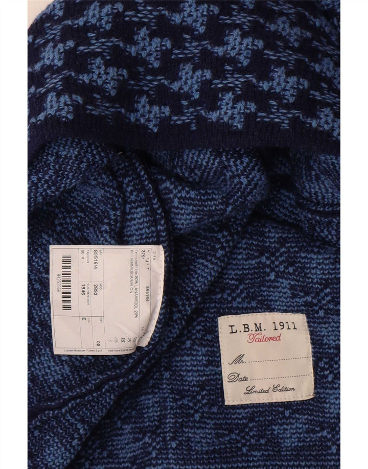 Vintage hombre Cardigan suéter IT 50 lana de pata de gallo azul medio