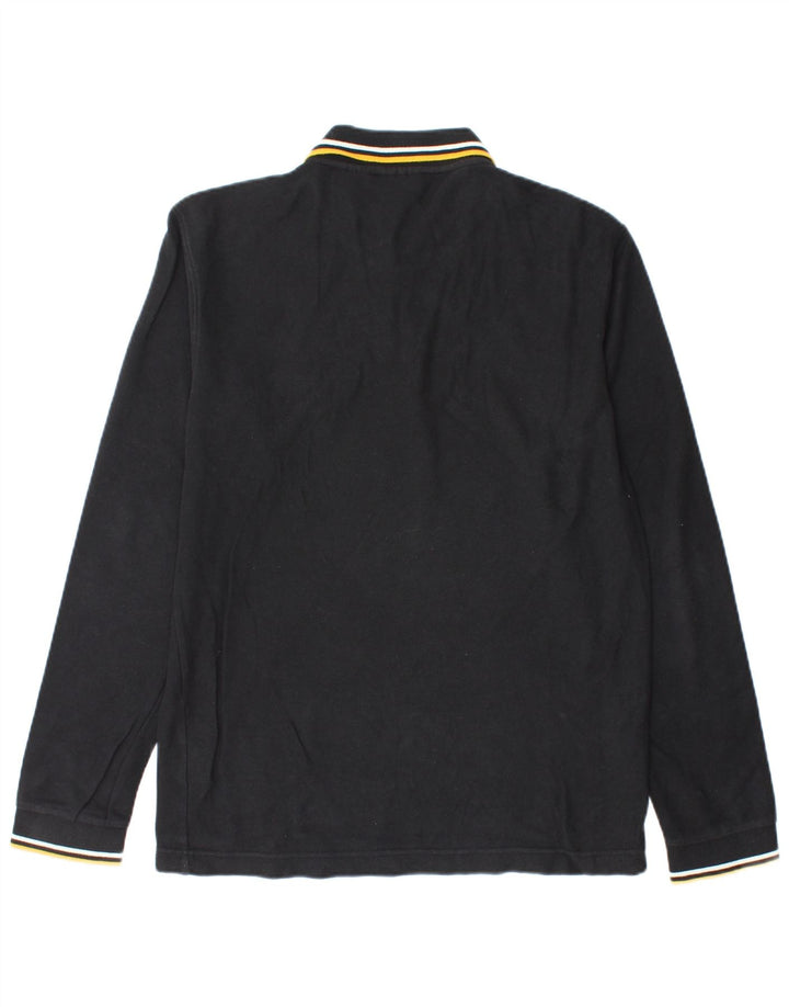 Fila Polo De Manga Larga Para Hombre Algodón Negro Mediano