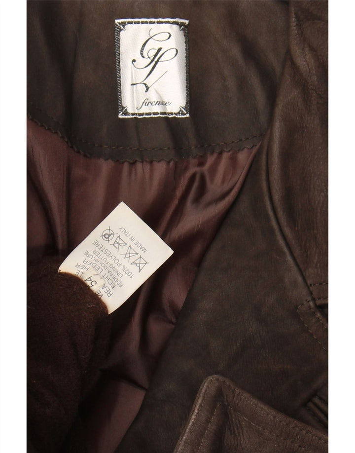 Vintage hombres doble pecho cuero abrigo IT 54 2XL cuero marrón