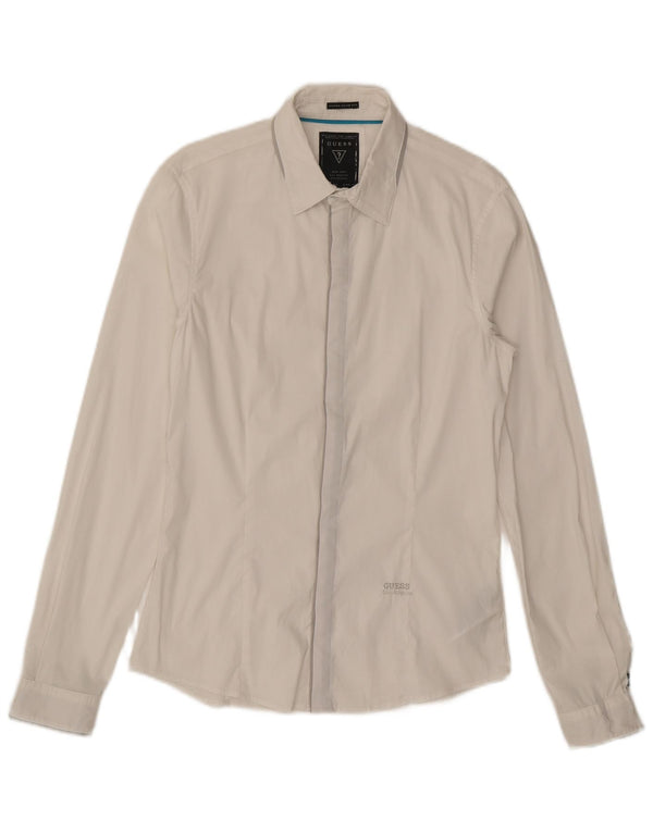 GUESS Camisa Slim Fit para Hombre Small White Cotton